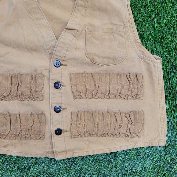 Vintage 80s Hunting Canvas Vest S/M 20x18 Cropped Tactical - Picture 11 of 12